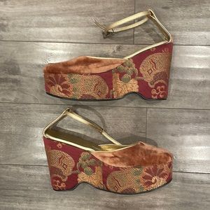 Elisa Ferrari handmade velvet tapestry wedges